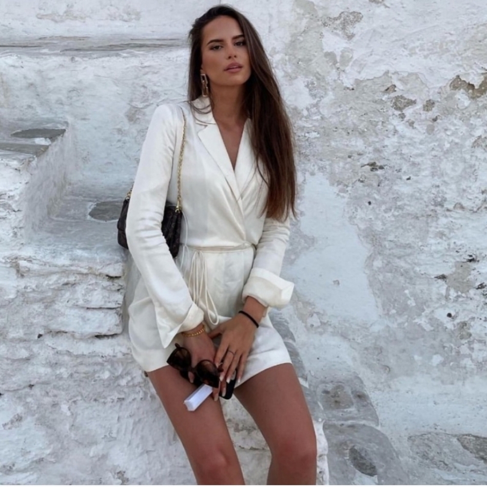 ZARA * CREAM SATIN EFFECT WRAP Blazer DRESS - Picture 6 of 15